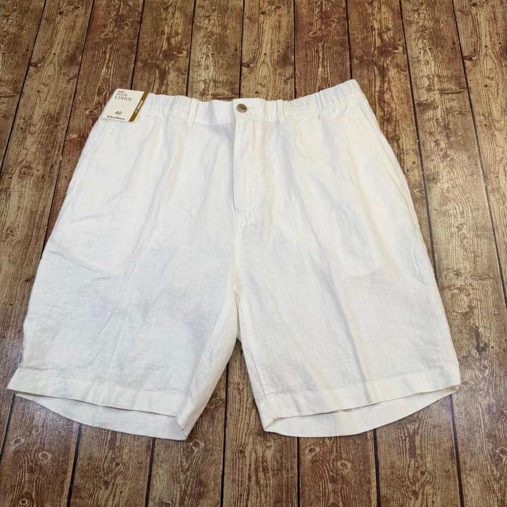 Caribbean Isle Sands Linen Shorts Mens 40 White Elastic Waist Lightweight NWT